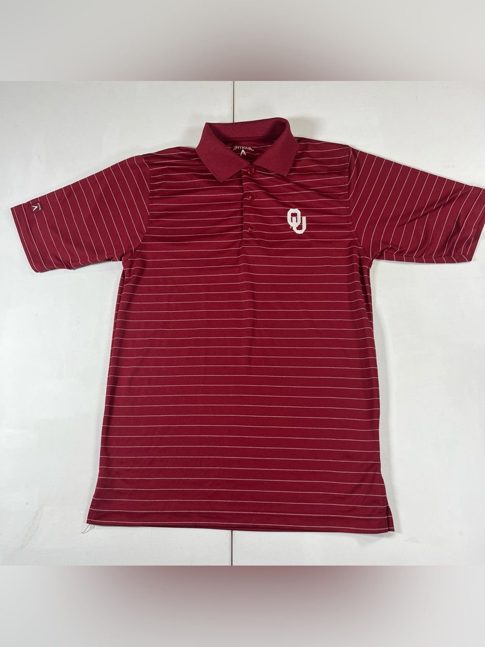 Oklahoma Sooners Antigua Polo Striped Embroidered Oklahoma Crimson Men’s S